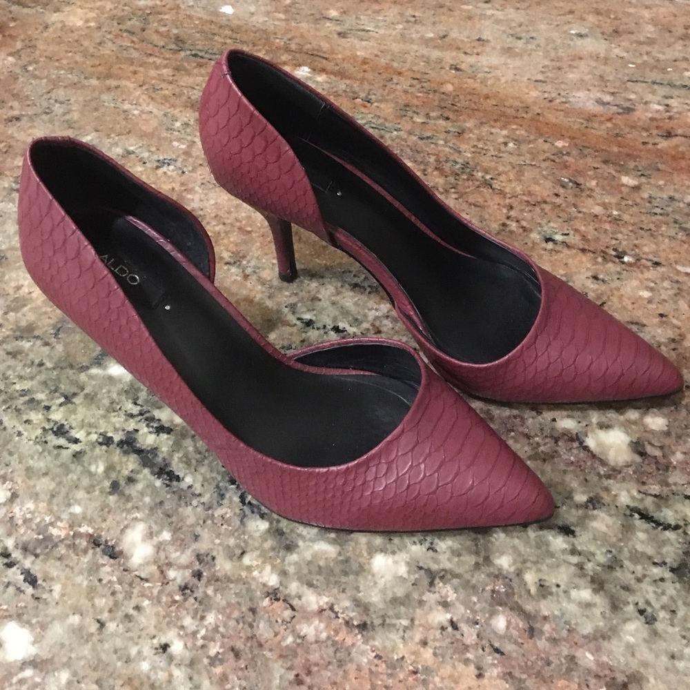 Aldo Burgundy Textured Pointed-Toe Heels